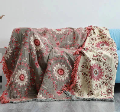 Reversible Scandinavian Blanket with Bird Design