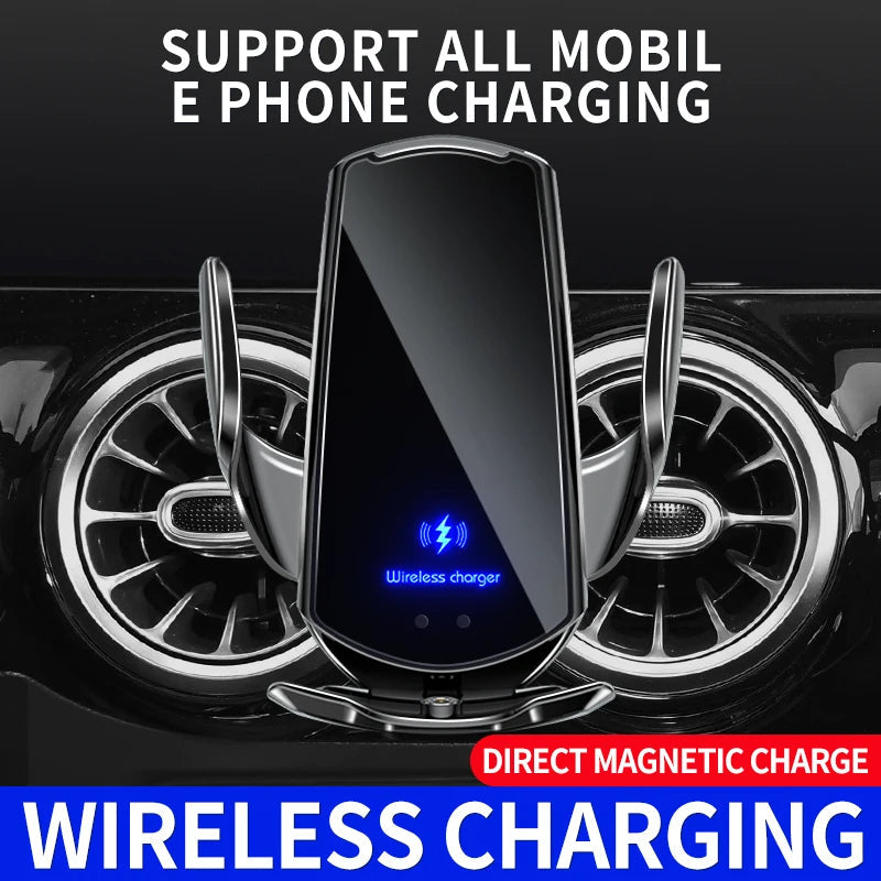 2-in-1 Wireless Car Charger & Phone Holder Automatic Clamping - Fast Charging Secure Universal Compatibility Adjustable & Practical