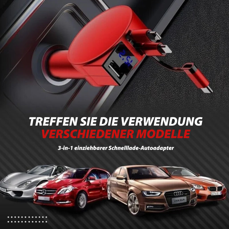 3-in-1 retractable quick charge car adapter