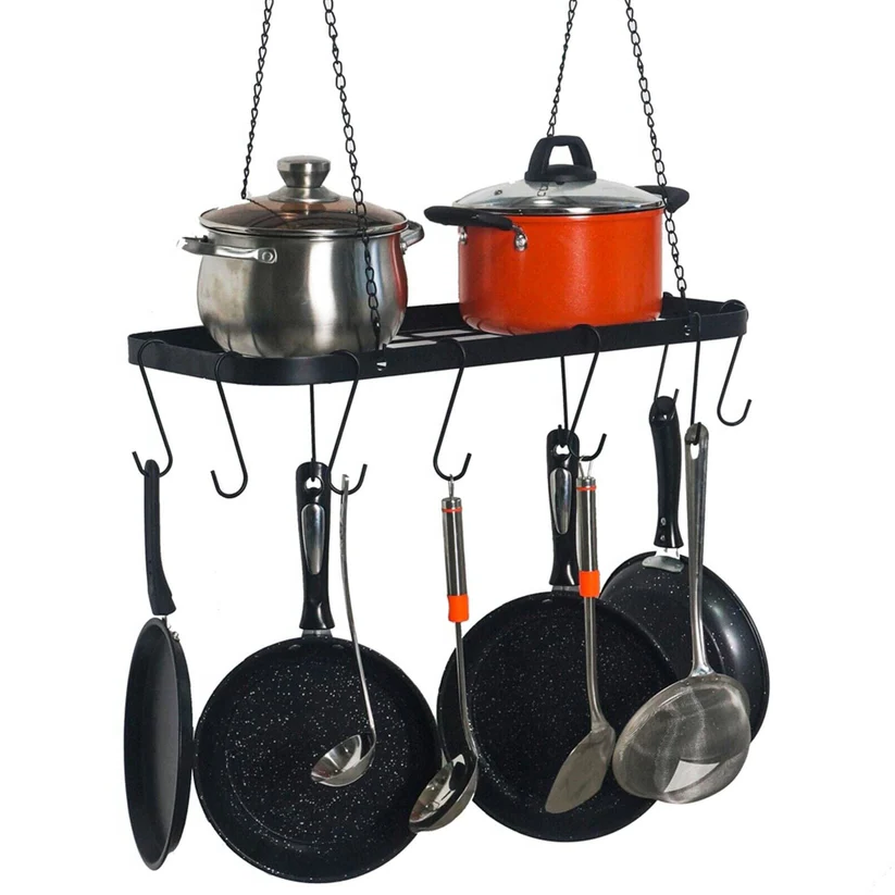Large Capacity Rustic Pots And Pans Hanging Holder Kitchen Organizer Rack