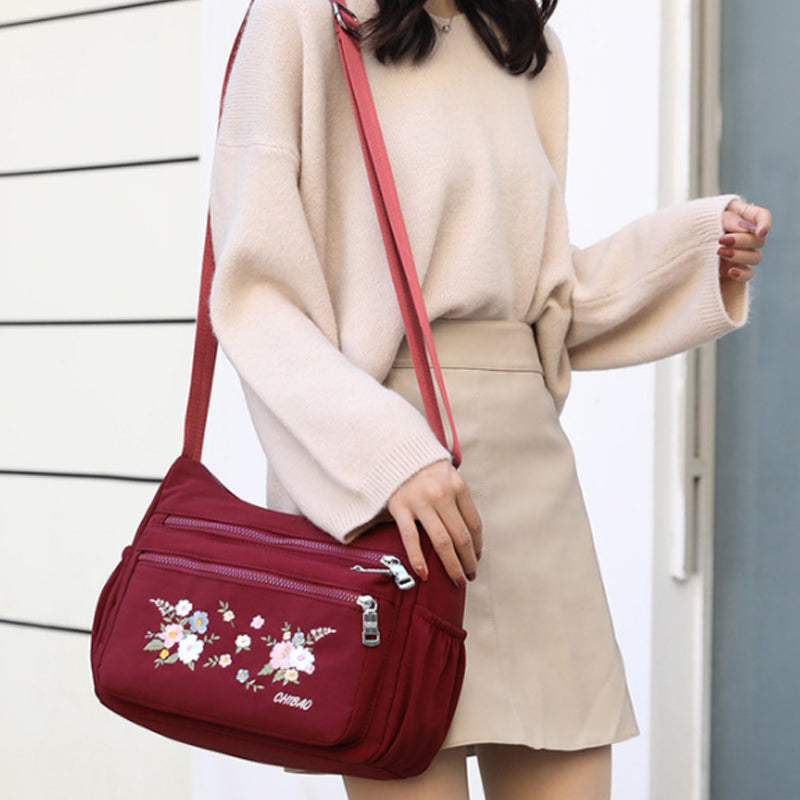 Embroidered Flower Shoulder Bag