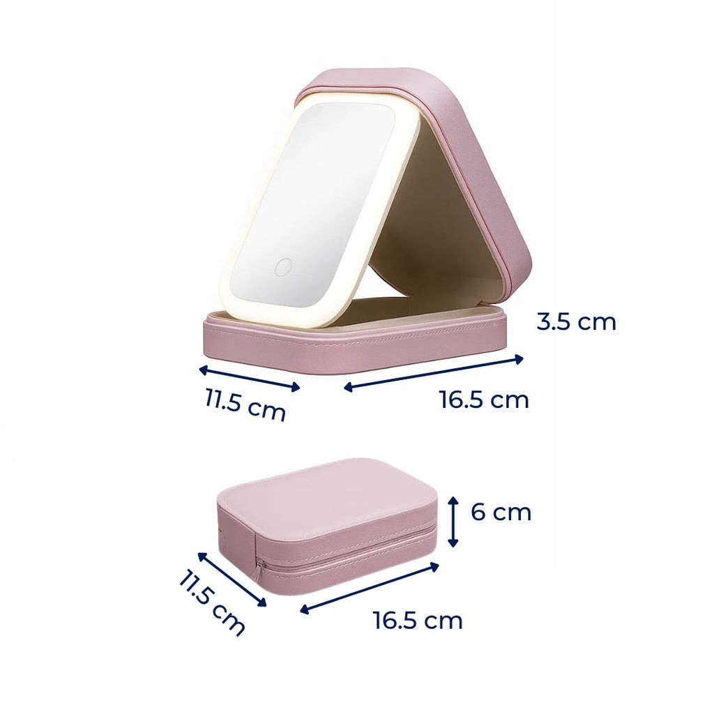 LED Light Mirror – Adjustable Angle – Organiser for Beauty Lovers – Bright Lighting for Flawless Look