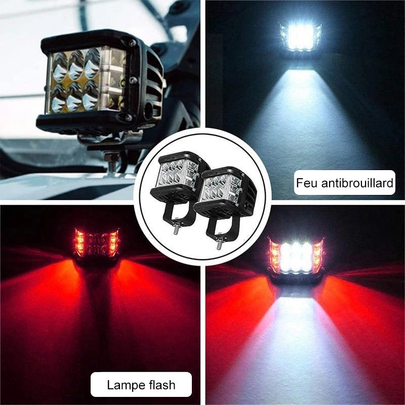 LED strobe spotlight with three sides for car