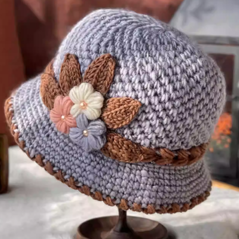 French Thick Women's Flower Knit Wool Hat