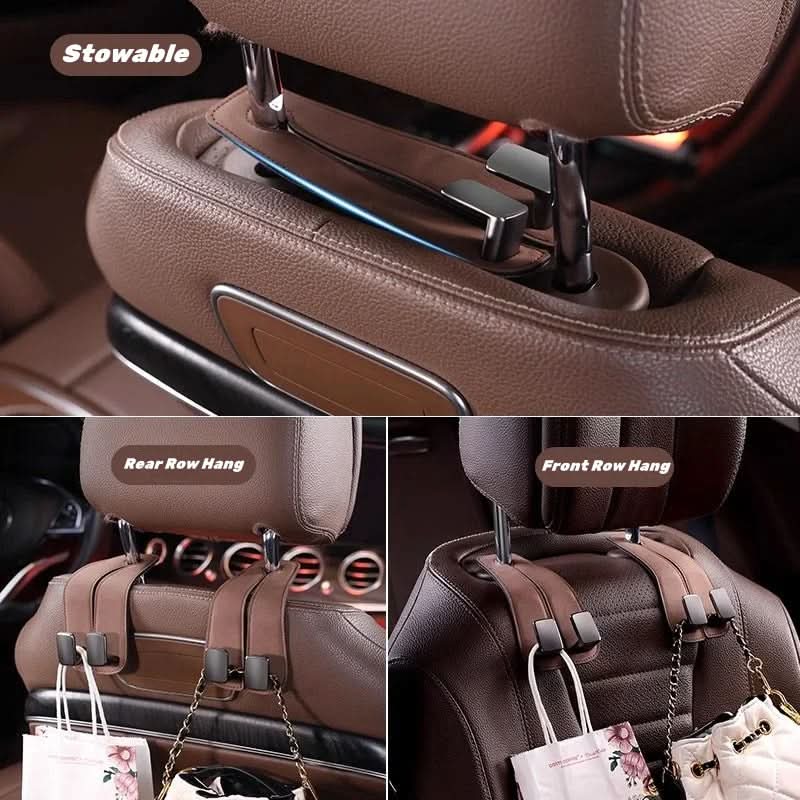 Car Seat Back Double Hook with Phone Holder – PU Leather Organizer