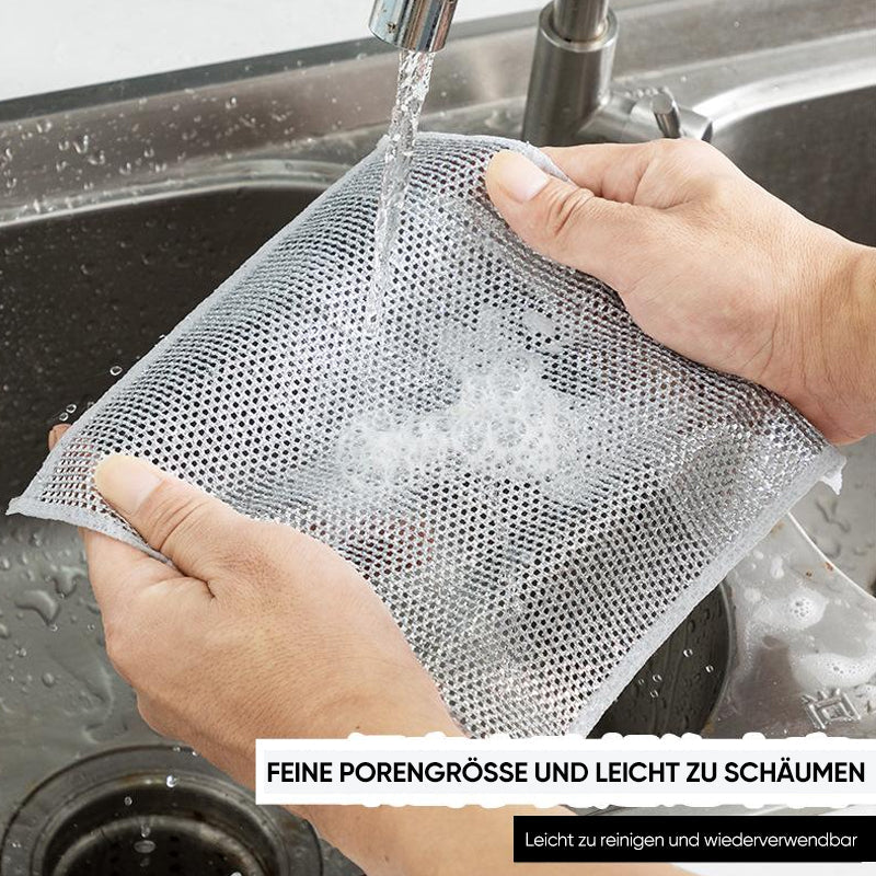 Multi-purpose dishwashing cloth made of wire for wet and dry