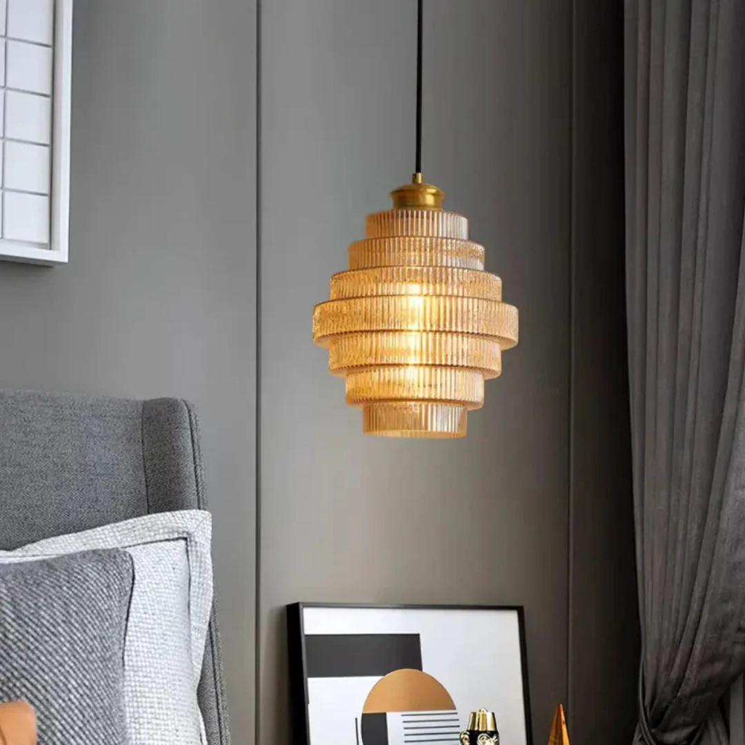 Retro Glass and Brass Pendant Lamp for Living Room or Dining Table