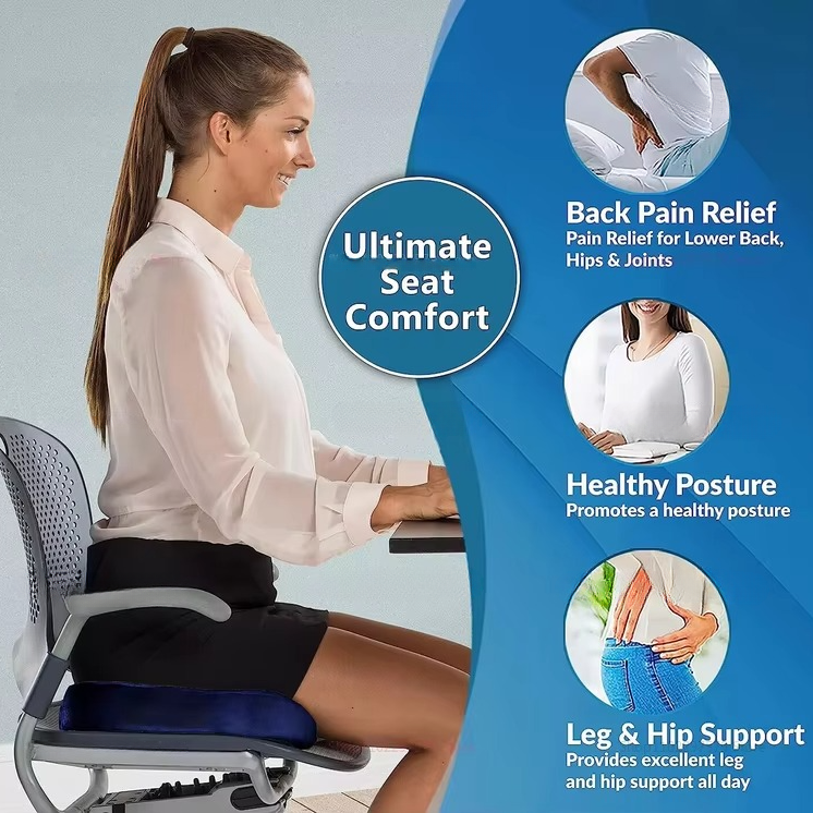 Ergonomic Memory Foam Seat Cushion with Breathable Cover for Office and Car