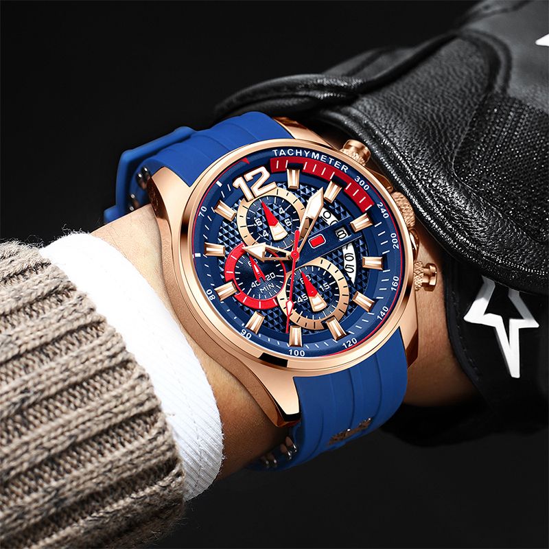 Waterproof motorsport watch for men with luminous