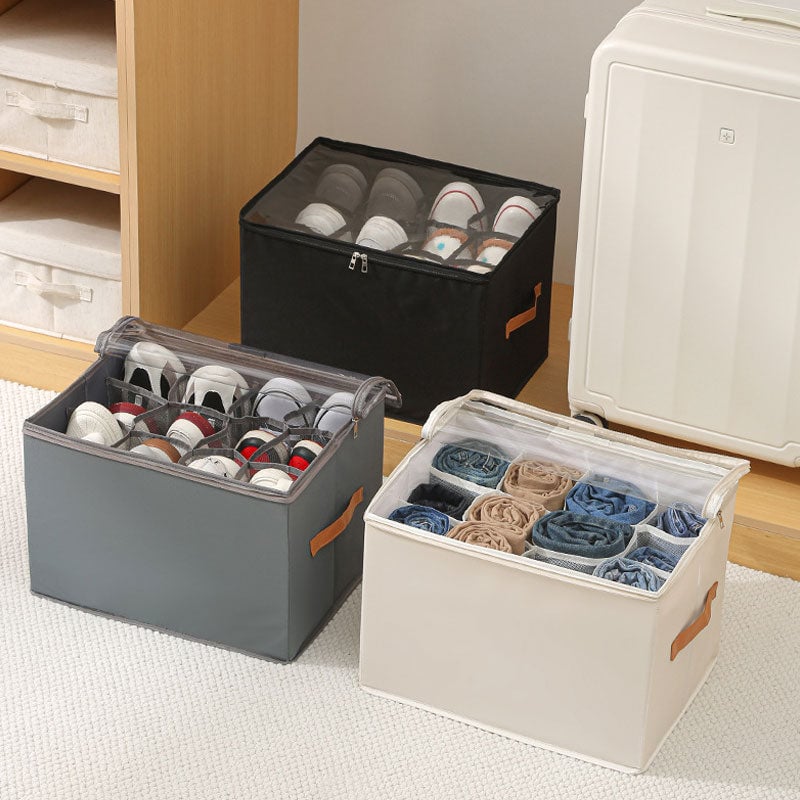 Collapsible Shoe Organizer Box with Transparent Lid and Dividers
