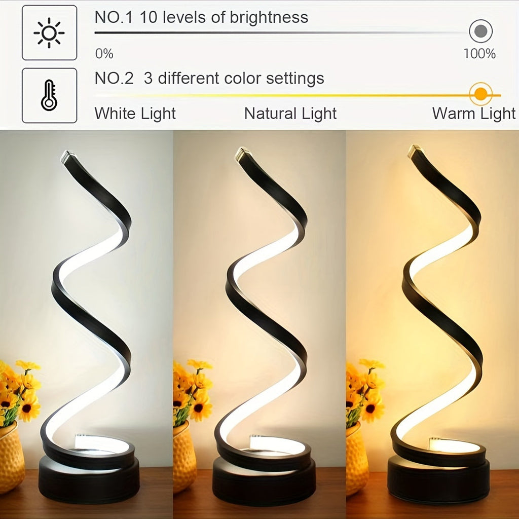 Modern Spiral Table Lamp – Creative LED Desk Lamp with Gentle Warm Light, Perfect for Bedroom, Living Room, and Study Decor