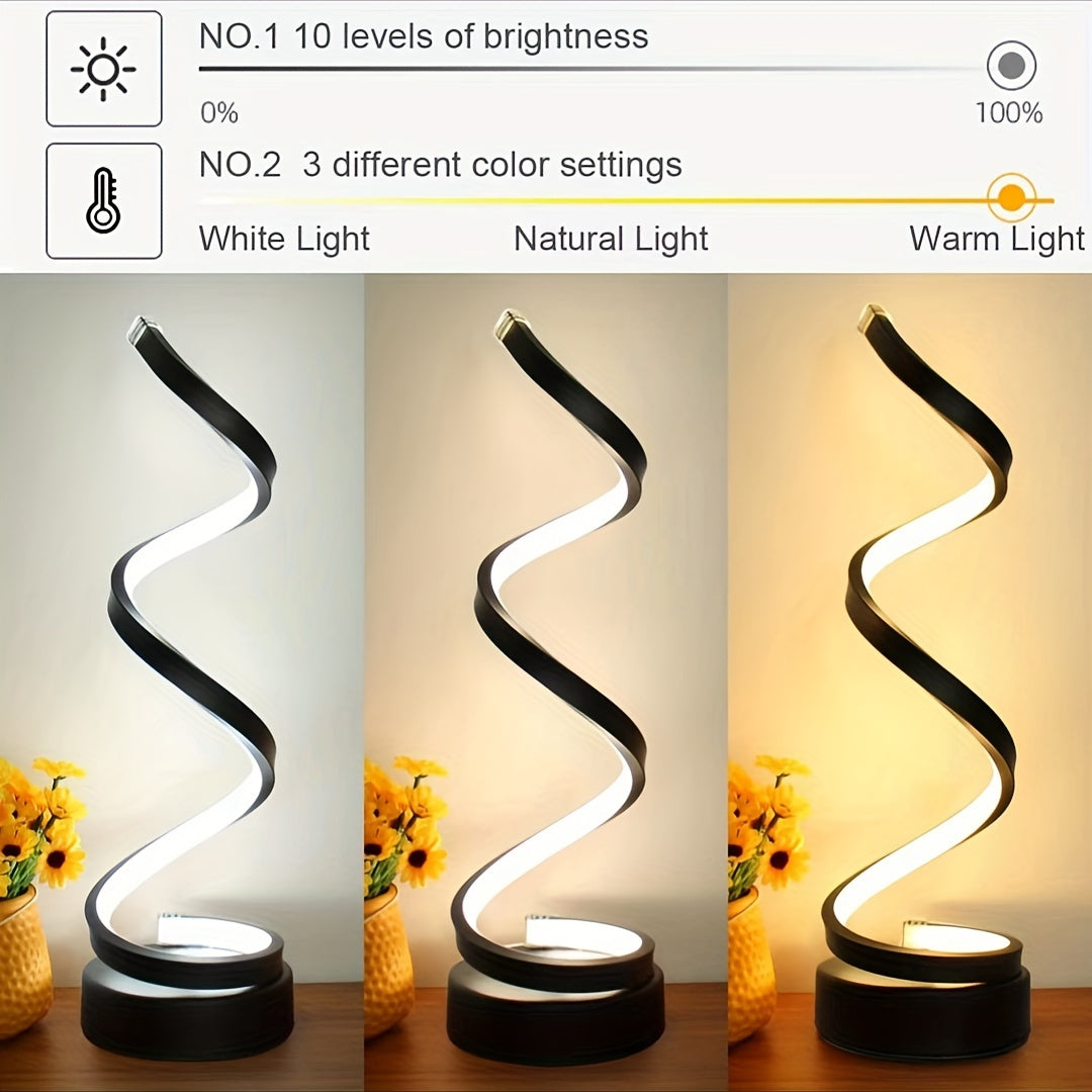 Modern Spiral Table Lamp – Creative LED Desk Lamp with Gentle Warm Light, Perfect for Bedroom, Living Room, and Study Decor