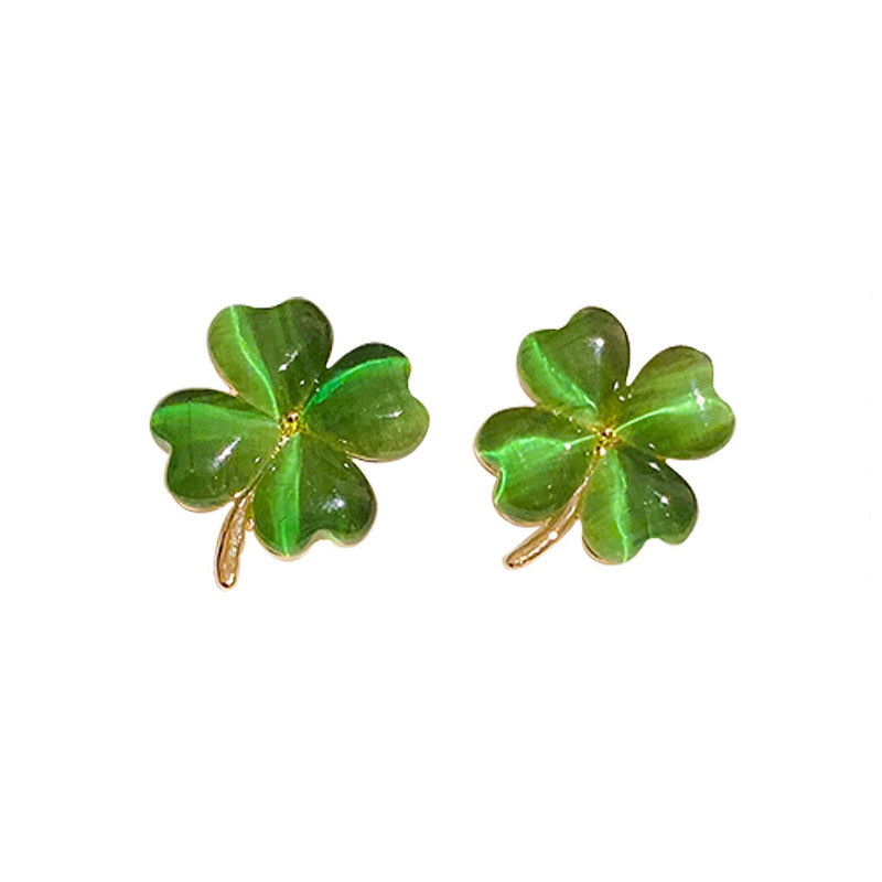 Heart-shaped Opal Lucky Four Leaf Clover Earrings