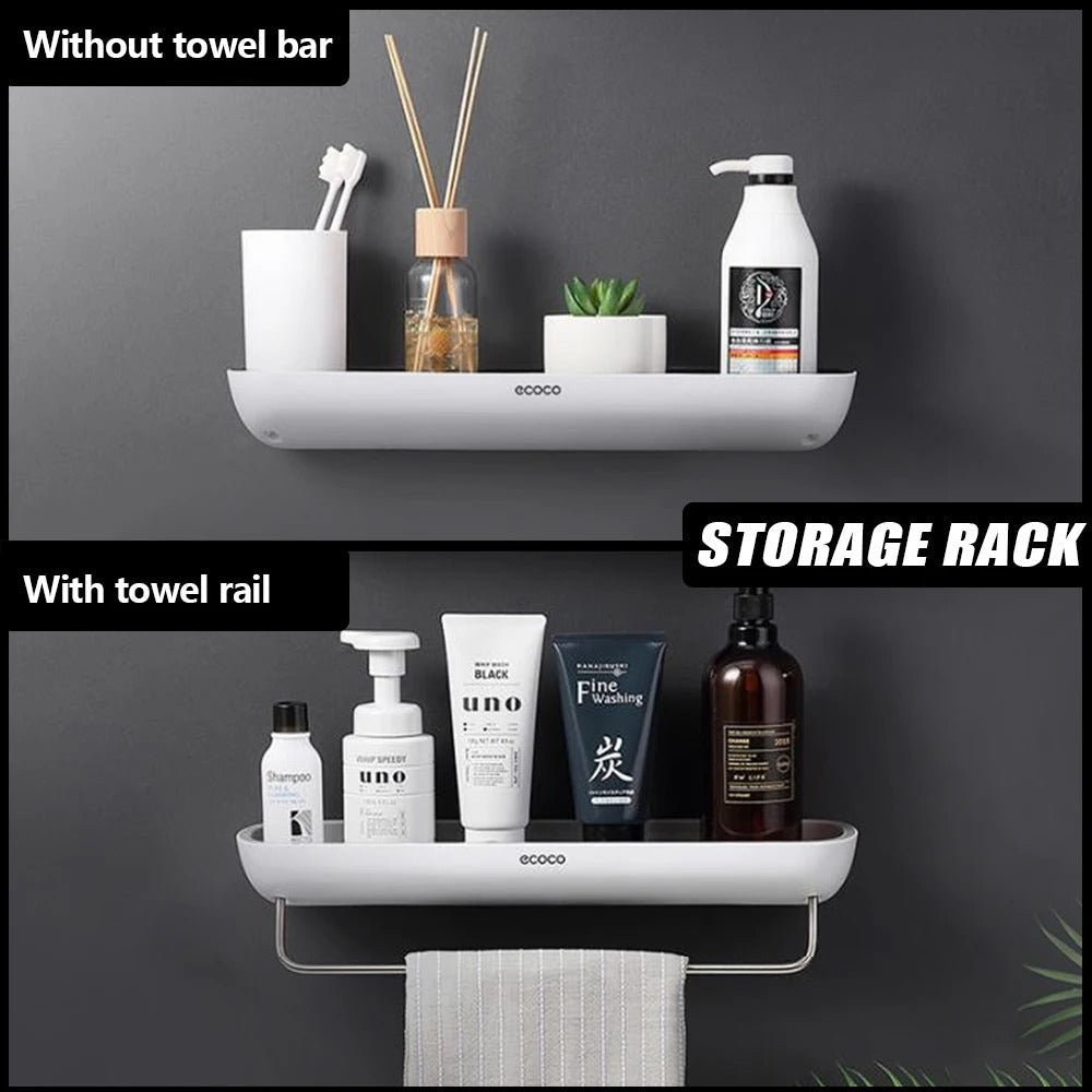 Wall-Mounted Shower Storage Rack Without Drilling – With Towel Holder & Drain Holes