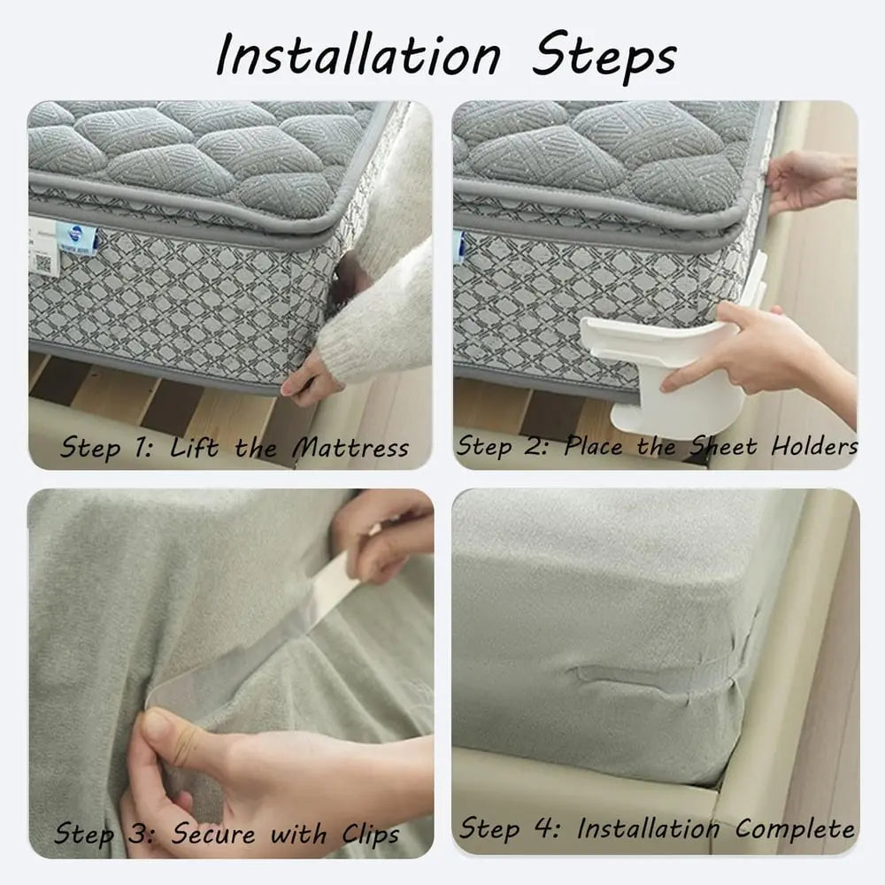 4-piece bed sheet holder set – secure hold for all mattress sizes