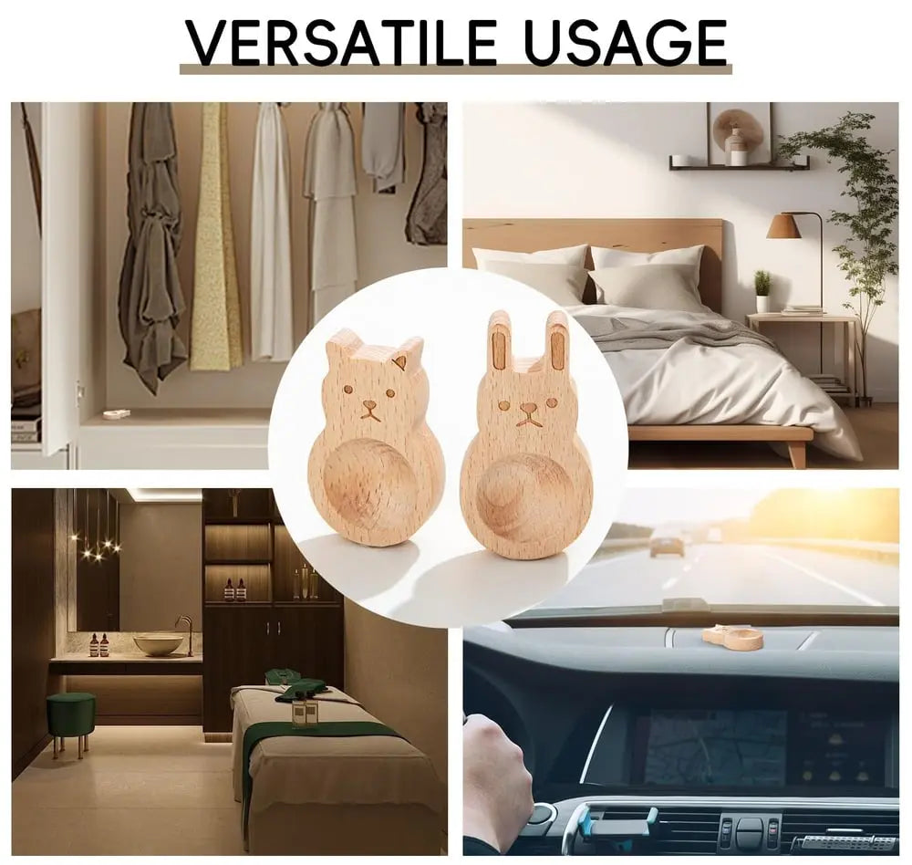 4-piece set wooden fragrance dispensers – cat & rabbit