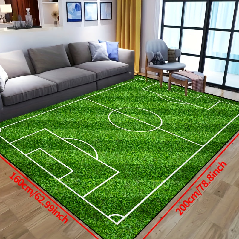Football Field Pattern Carpet - non-slip washable lounge mats for living room, bedroom, garden or gaming room