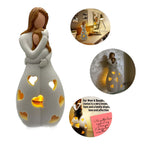 Embracing Mother Daughter Figure Flickering Candle Holder - LoveGlow