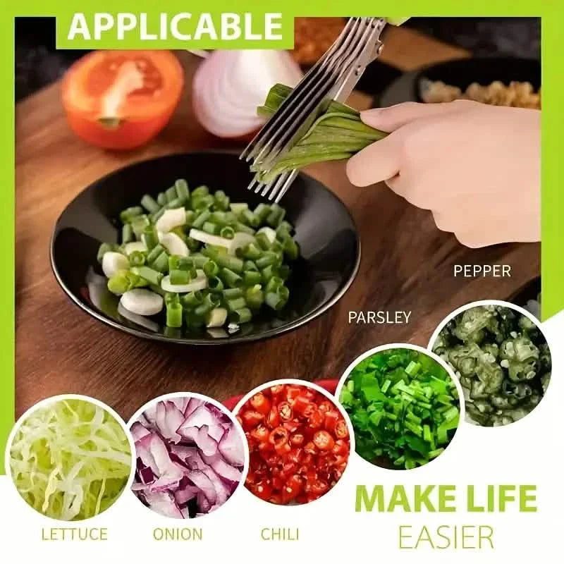 5-Blade Stainless Steel Herb Scissors Set - Versatile Kitchen Scissors
