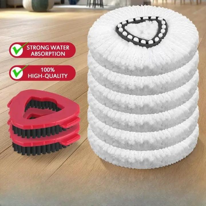 5-piece replacement set for spin mop – includes 3 microfiber mop cloths + 2 brushes for thorough cleaning!