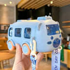 500 ml Drinking Bottle in Bus Shape – Leak-proof with Straw & Strap