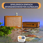 Wooden piggy bank with counter