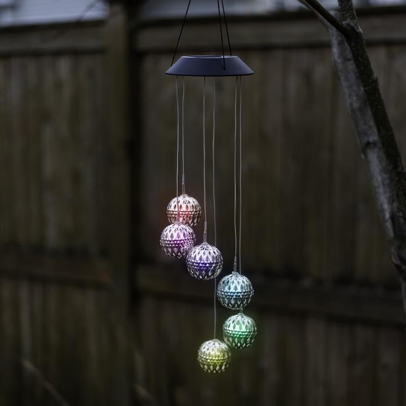 Solar Metal Ball Wind Chime – Solar Powered LED Garden Decoration with Soothing Sounds