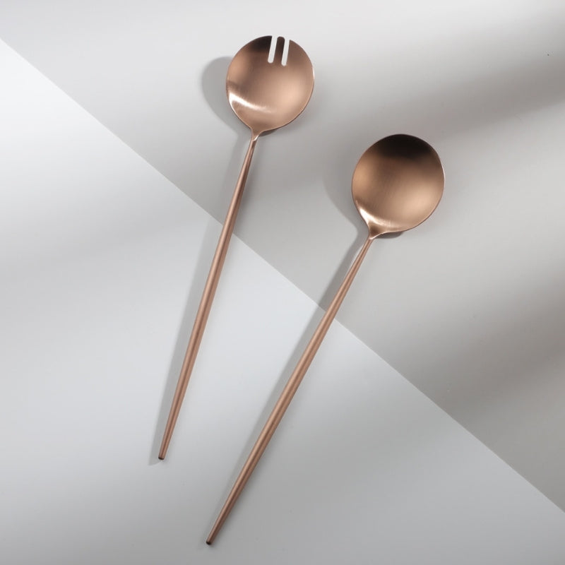 Rose Gold Salad Cutlery and Serving Utensils Set