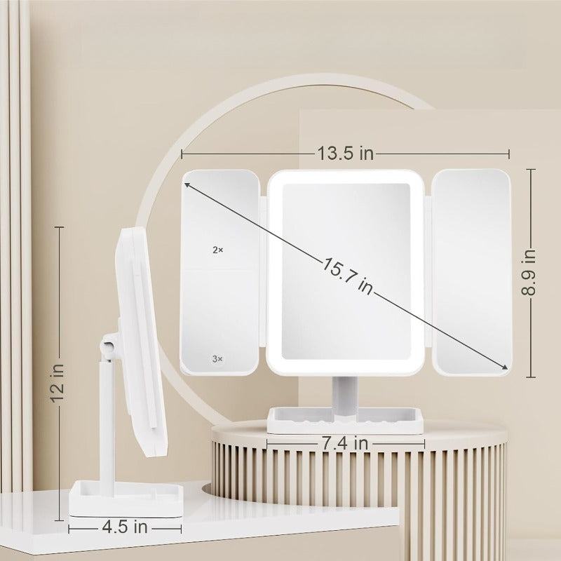 Tri-Fold LED Makeup Mirror
