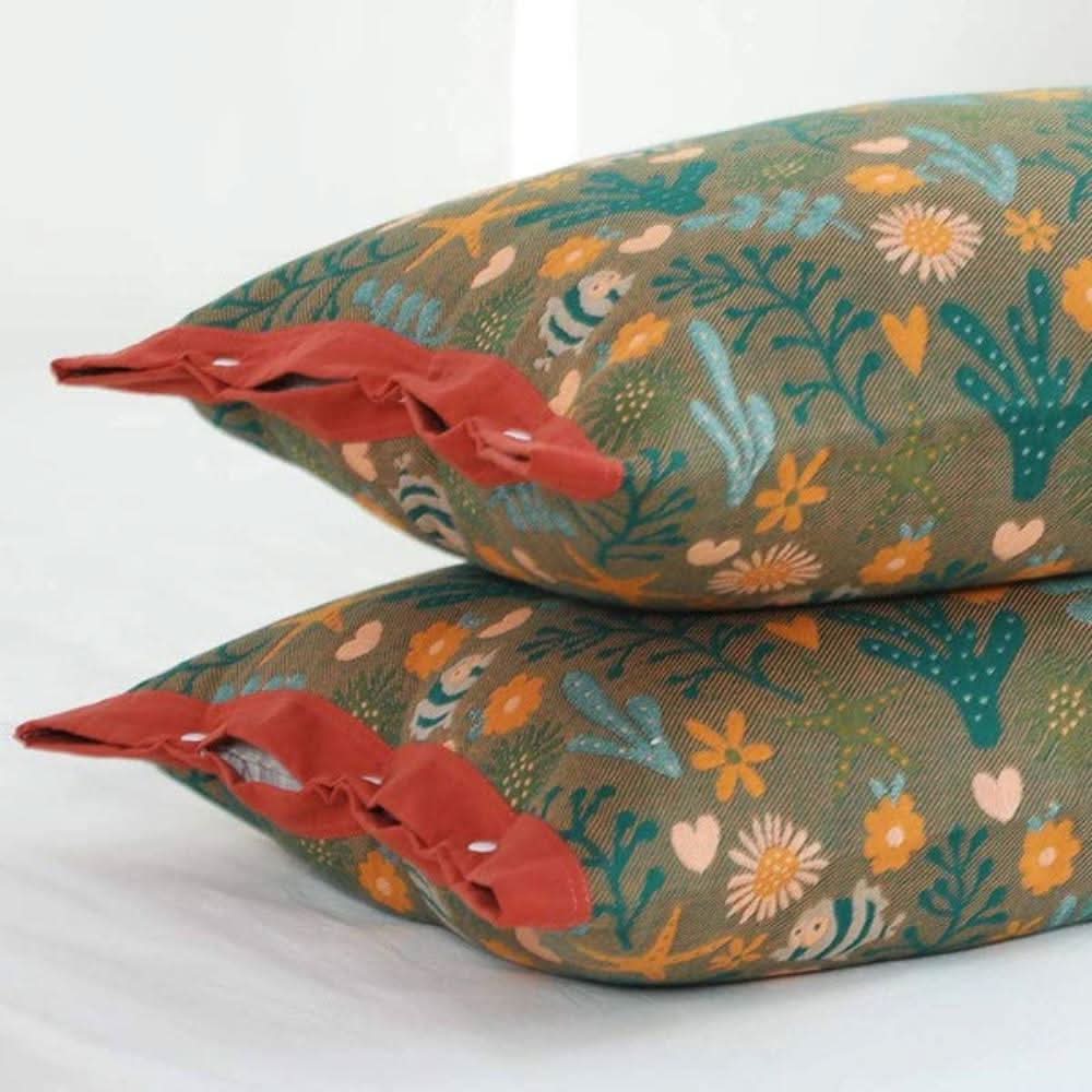 Coral Floral Cotton Pillow Sham – Breathable & Reversible