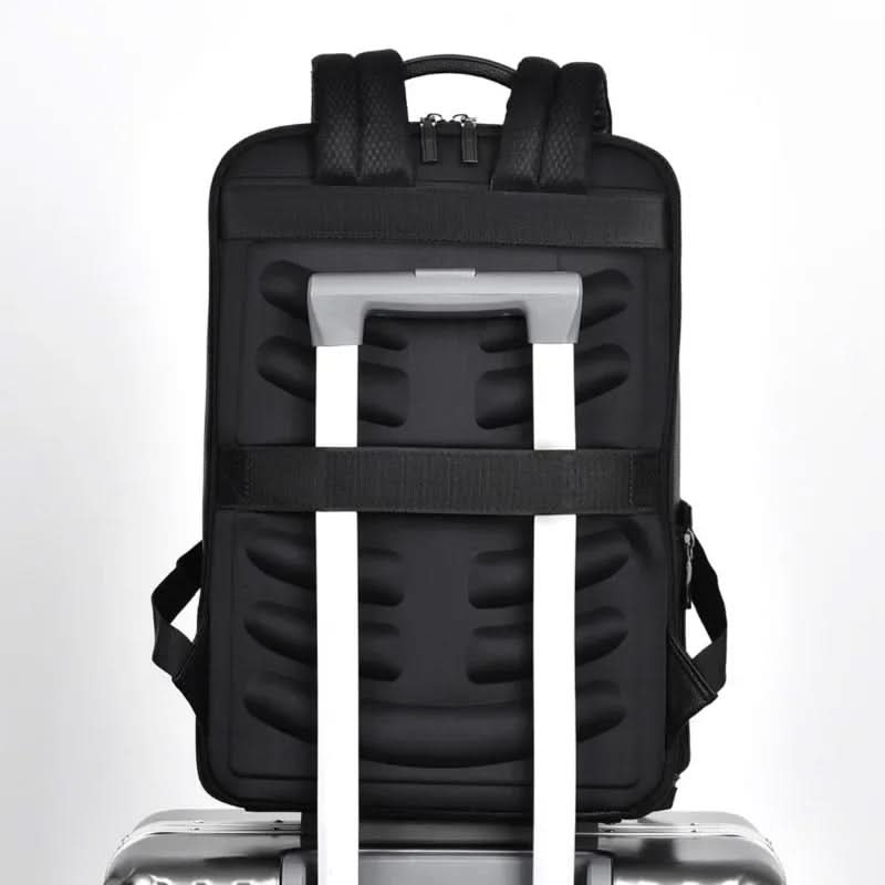 Elegant leather rucksack for men/women with USB port for laptop and everyday use, 15.6 inch, black