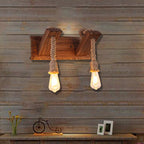 Wood Exposed Bulb Wall Lighting Industrial Style Rope 1/2 Light Bedroom Wall Lamp