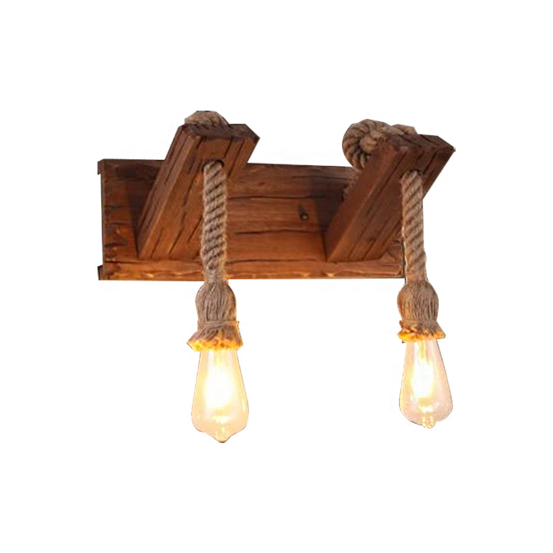 Wood Exposed Bulb Wall Lighting Industrial Style Rope 1/2 Light Bedroom Wall Lamp