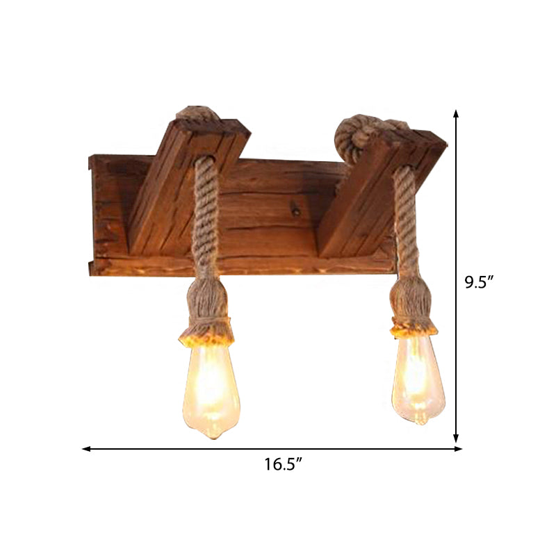 Wood Exposed Bulb Wall Lighting Industrial Style Rope 1/2 Light Bedroom Wall Lamp