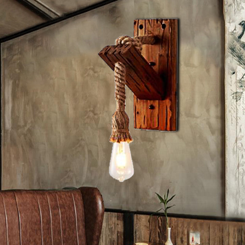 Wood Exposed Bulb Wall Lighting Industrial Style Rope 1/2 Light Bedroom Wall Lamp