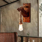 Wood Exposed Bulb Wall Lighting Industrial Style Rope 1/2 Light Bedroom Wall Lamp