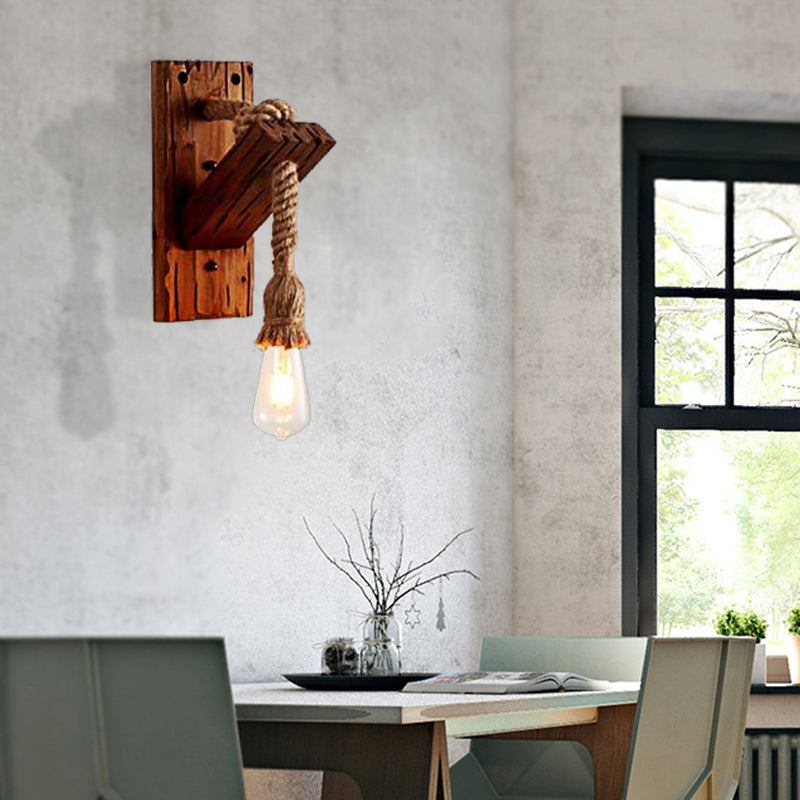 Wood Exposed Bulb Wall Lighting Industrial Style Rope 1/2 Light Bedroom Wall Lamp