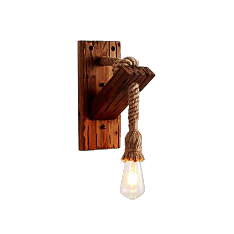 Wood Exposed Bulb Wall Lighting Industrial Style Rope 1/2 Light Bedroom Wall Lamp