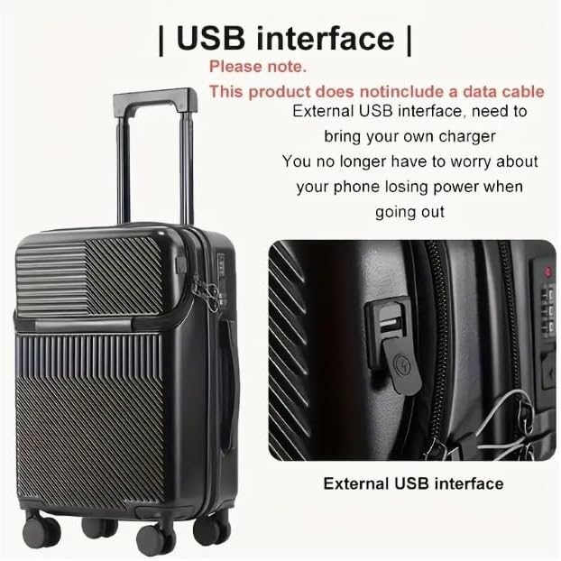 Hard Shell Cabin Luggage with Cup Holder, USB Port & TSA Lock