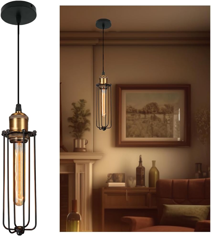 Industrial Pendant Light in Retro Design – Vintage Hanging Lamp with Metal Grid