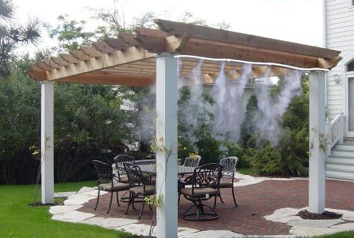 Spray irrigation system – Water hose with spray nozzles for refreshing cooling in the garden