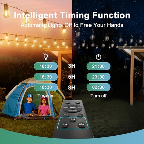 52FT Solar String Lights for Outdoor with Remote Control, Warm White