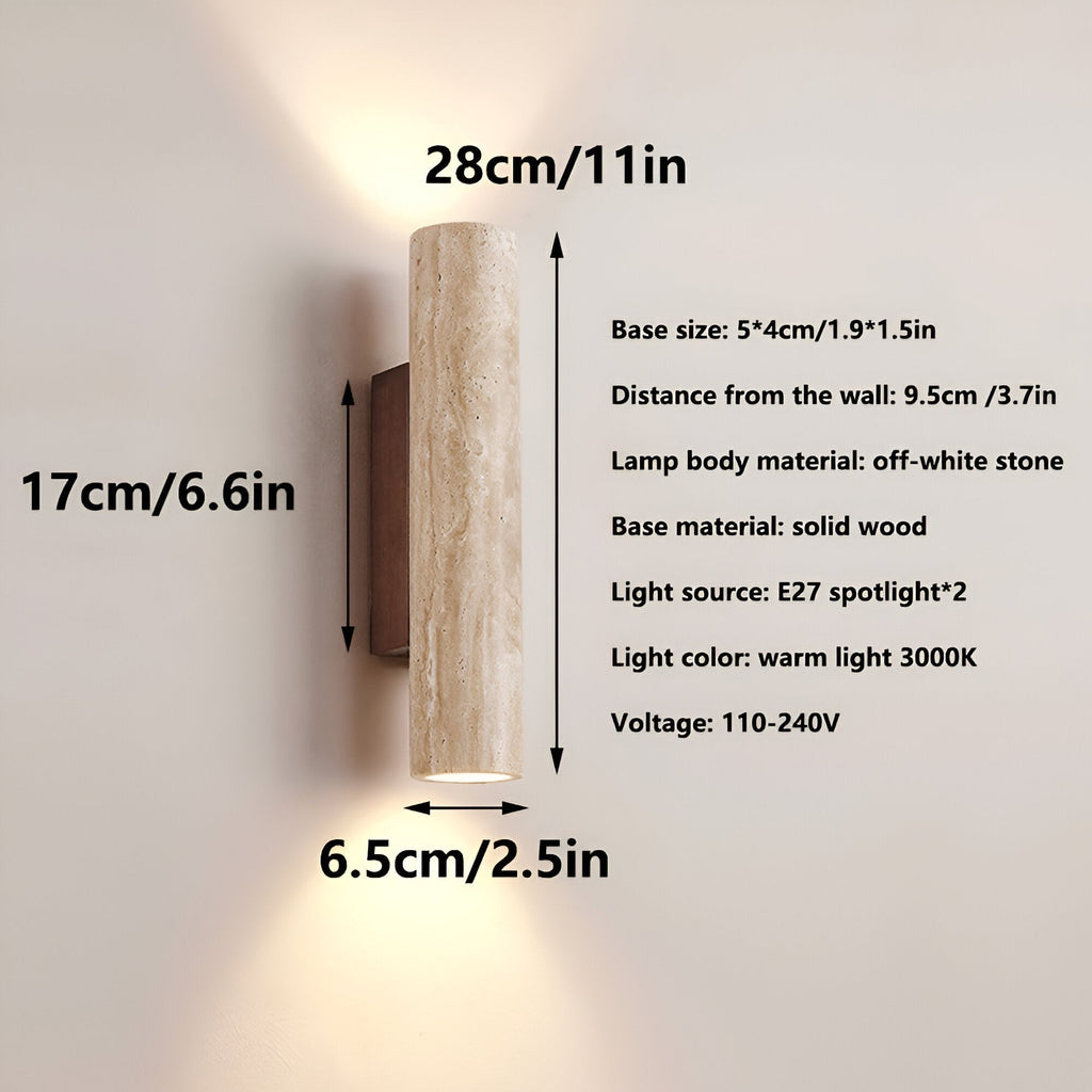Travertine wall lamp in Japandi tube shape