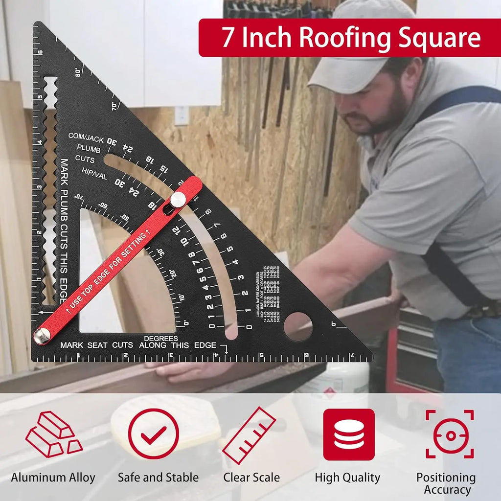 Pro-Adjustable 7" Speed Rafter Square - Multi-Functional Woodworking Layout Tool with Precision Positioner