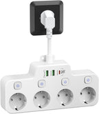 Swivel Wall-Mounted Power Strip with Independent Switches – 3 Outlets + 2 USB-A + 1 USB-C Ports