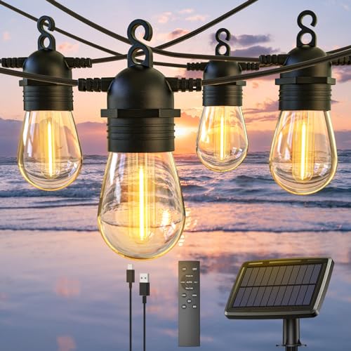 52FT Solar String Lights for Outdoor with Remote Control, Warm White