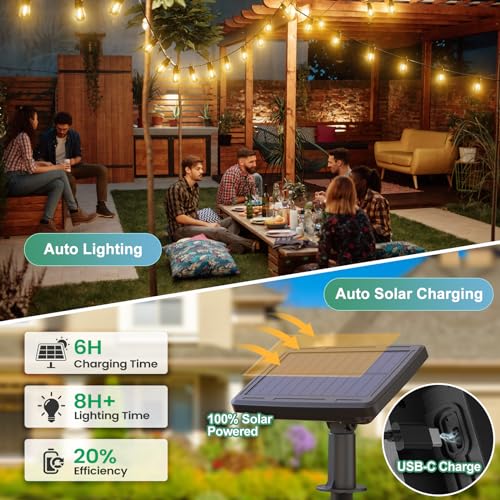 52FT Solar String Lights for Outdoor with Remote Control, Warm White