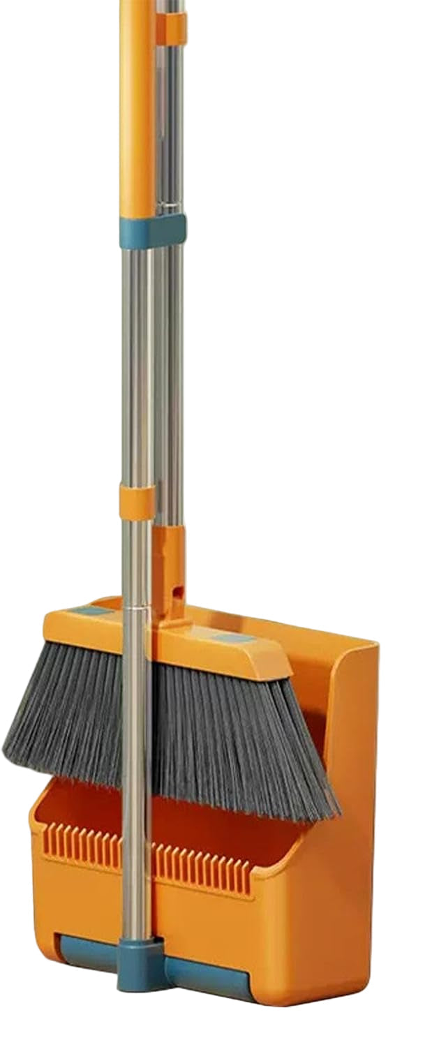 Large Broom and Dustpan Set – Long Handle with 180° Rotating Broom Head – Clavira
