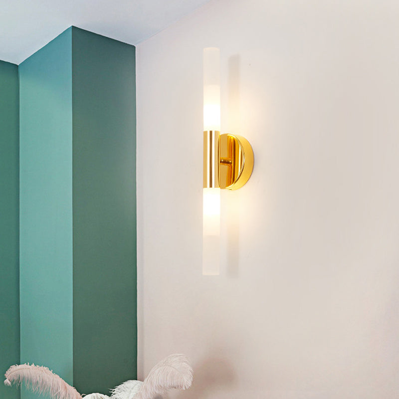 Minimalist Slim Tubular Wall Lamp White Glass LED Corner Wall Lighting Fixture in Brass