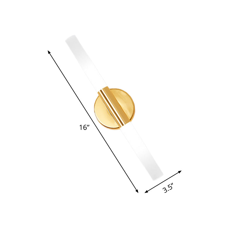 Minimalist Slim Tubular Wall Lamp White Glass LED Corner Wall Lighting Fixture in Brass